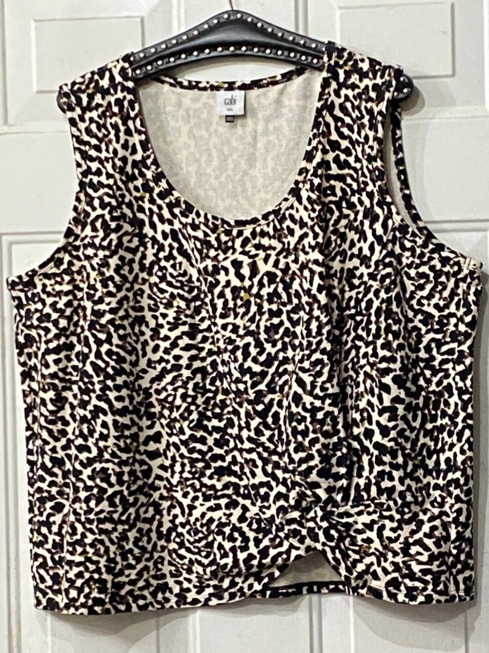 NEW CAbi Sz 2XL Knotty Knit Top Tank Sleeveless Animal Brown/Black/White